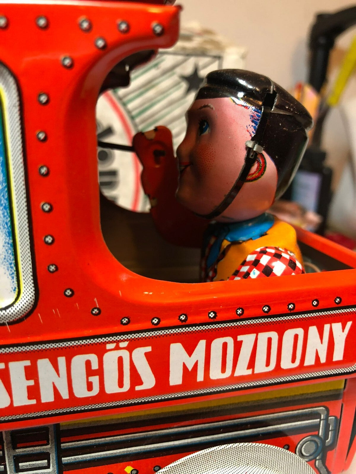 VINTAGE BATTERY OPERATED CSENGOS MOZDONY BELL RINGER LOCOMOTIVE TIN TRAIN