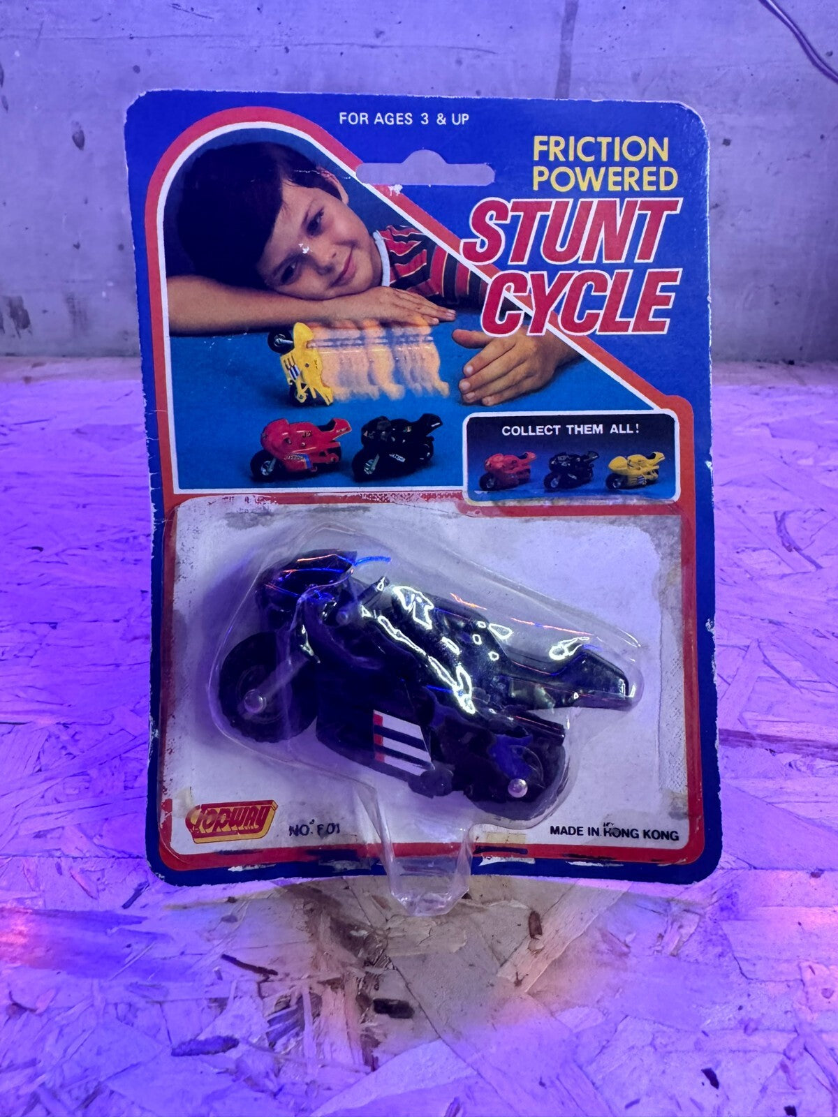 Modellini Stunt Cycle Moto Friction Powered Nera Anni '80