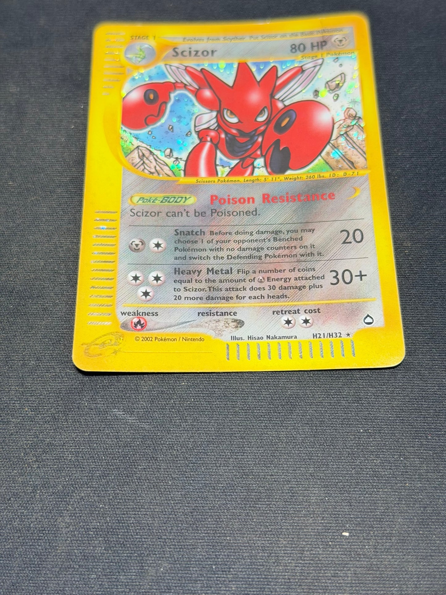 Pokemon 2003 Scizor Aquapolis H21/H32 Rare Holo poor English