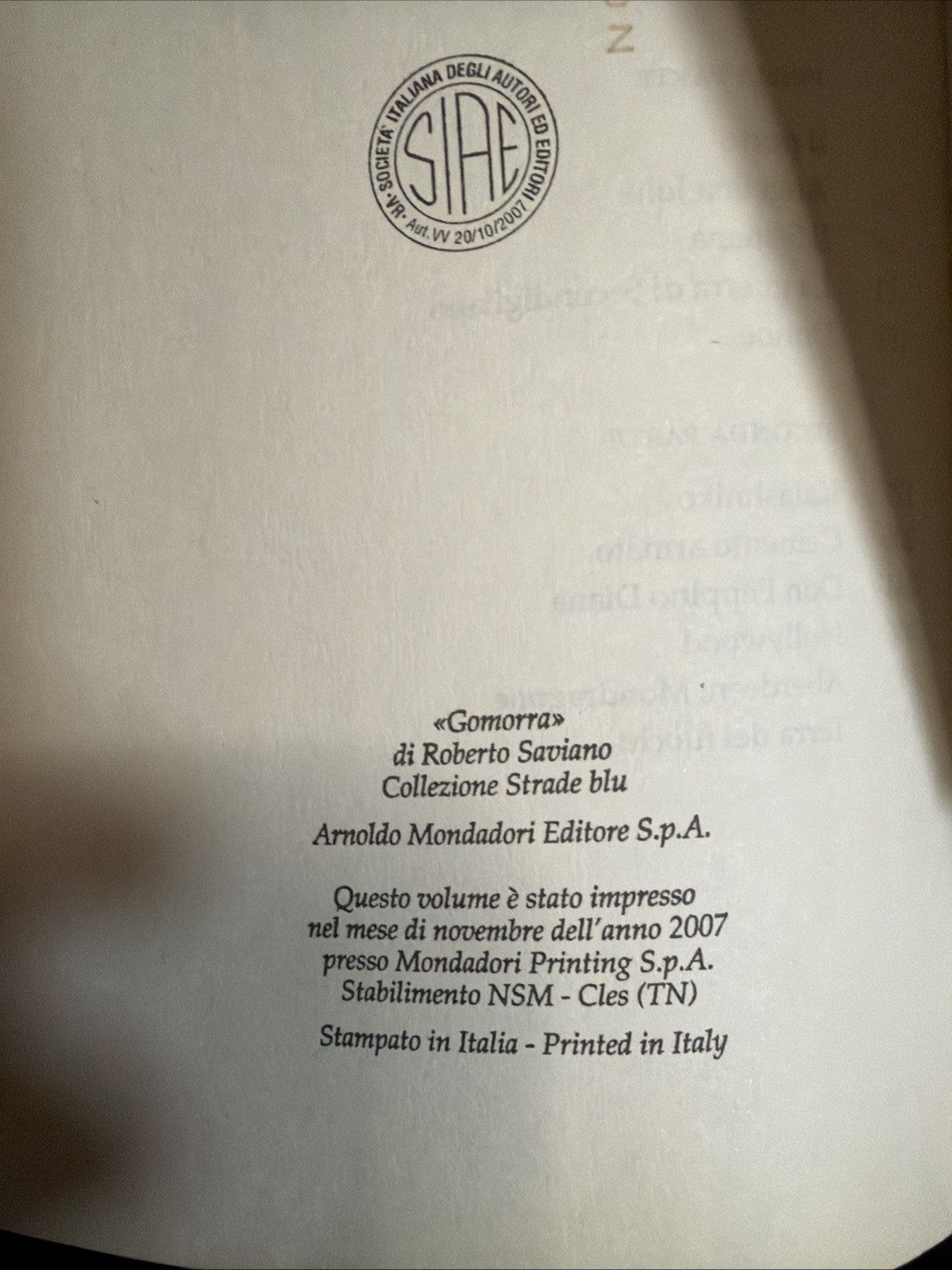 GOMORRA Roberto Saviano 2006 Mondadori