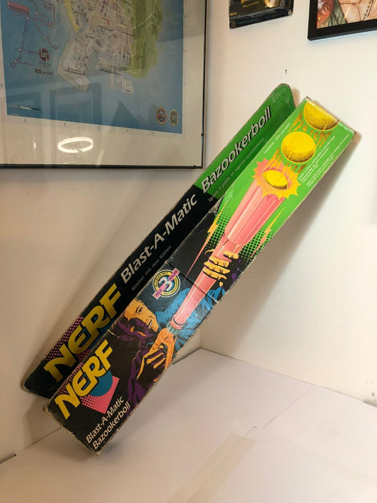 BAZOOKERBOLL NERF BLAST-A-MATIC CANNA SPARA 3 PALLE MORBIDE NEW VINTAGE 1993