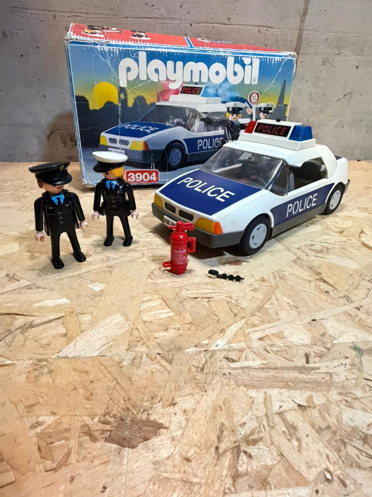 Playmobil 3904 Personaggi Auto Polizia con Barriera Estintore Blowhorn Vintage