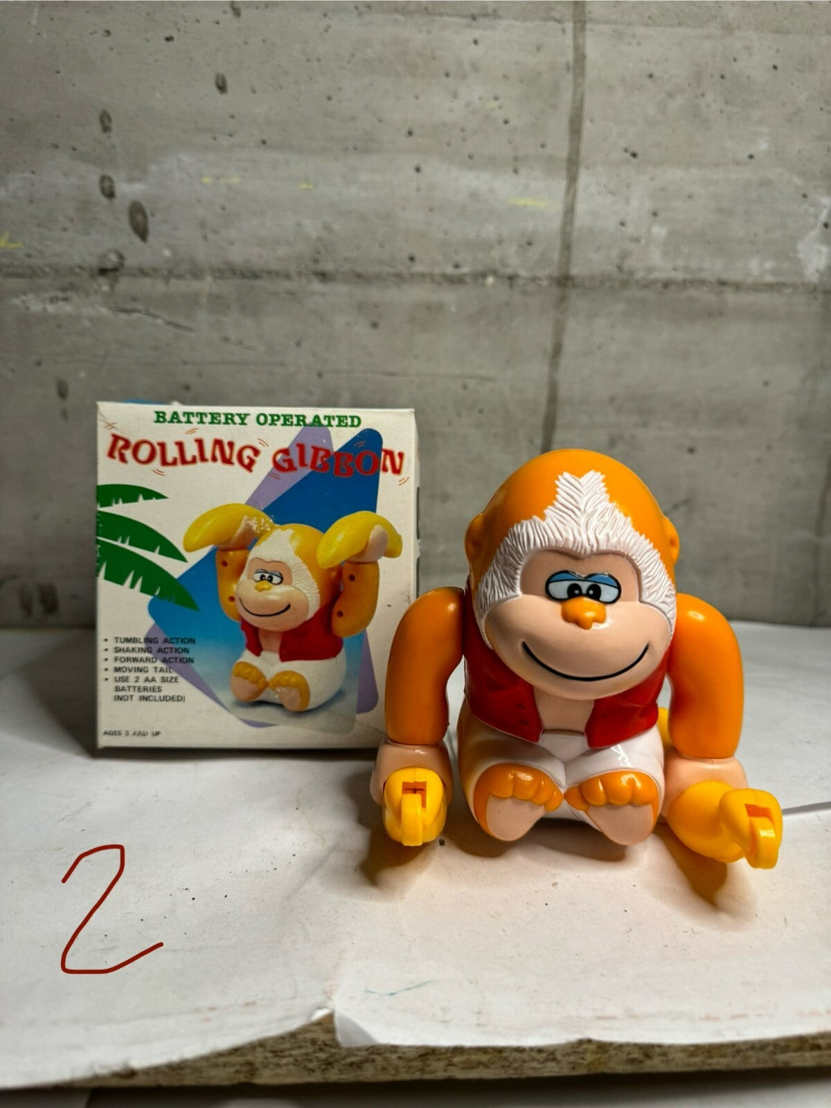 ROLLING GIBBON MONKEY WITH SPLIT SCIMMIETTA CON BANANE FUNZIONANTE VINTAGE TOY