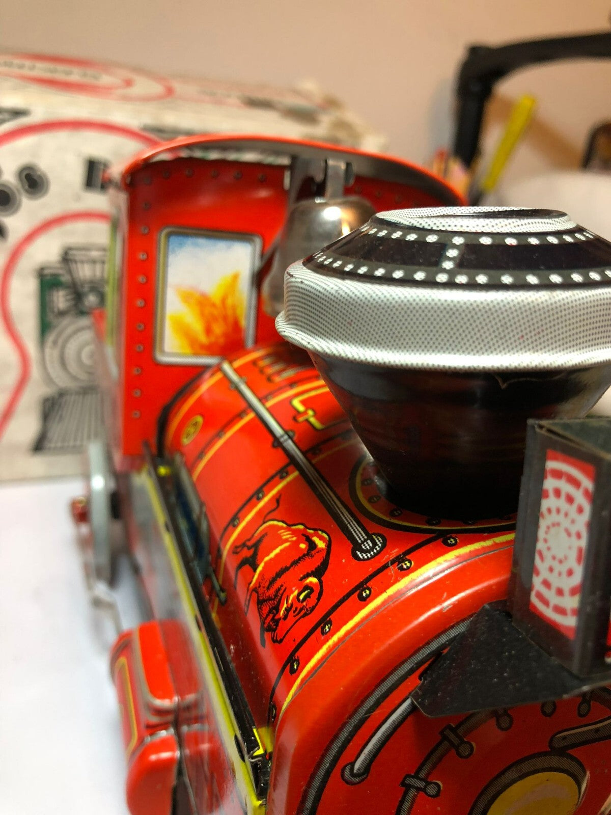 VINTAGE BATTERY OPERATED CSENGOS MOZDONY BELL RINGER LOCOMOTIVE TIN TRAIN