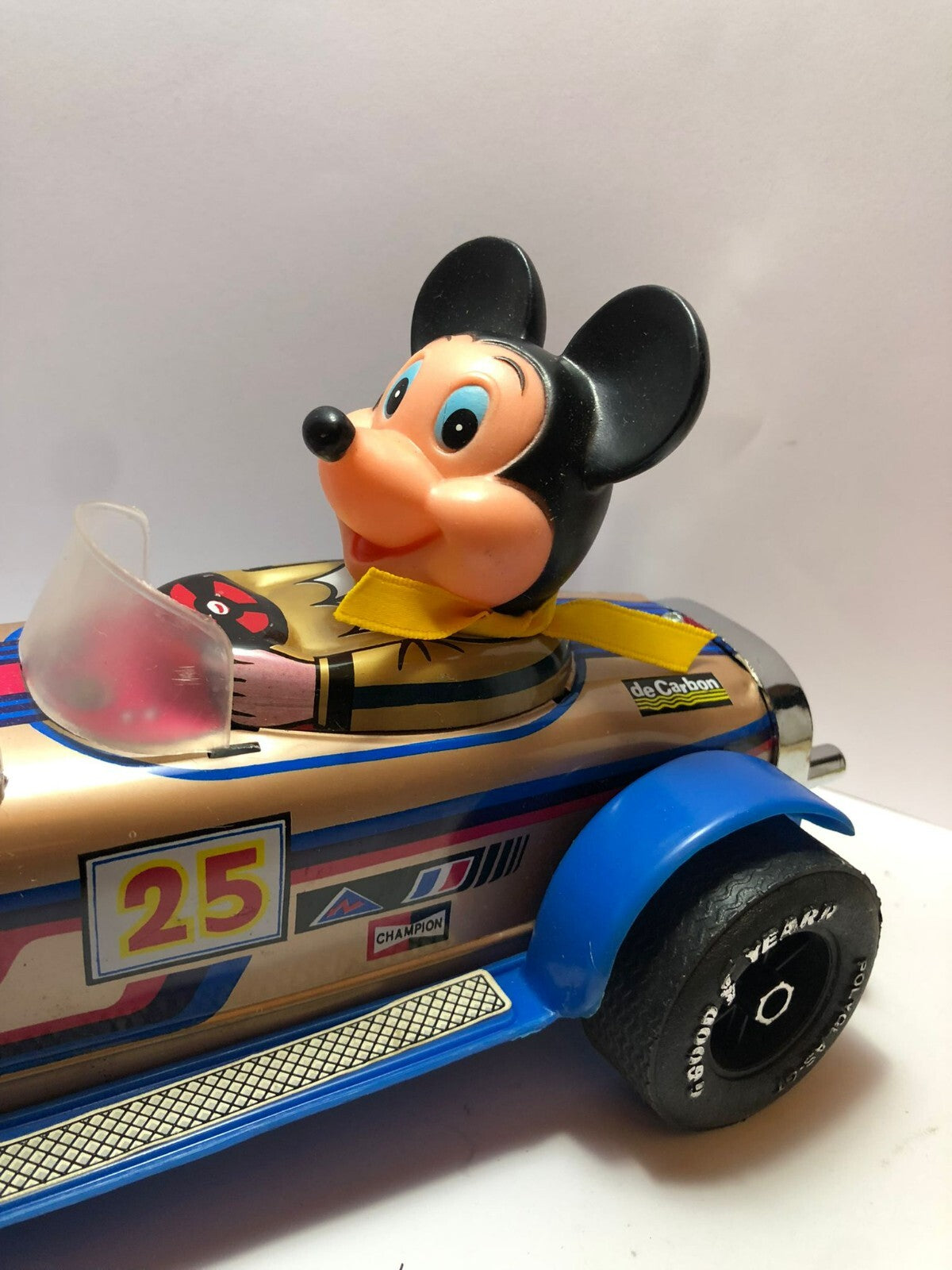 Vintage Bump N Go Mickey Mouse Musical Tin Car CG-117 Cien Ge Toys topolino