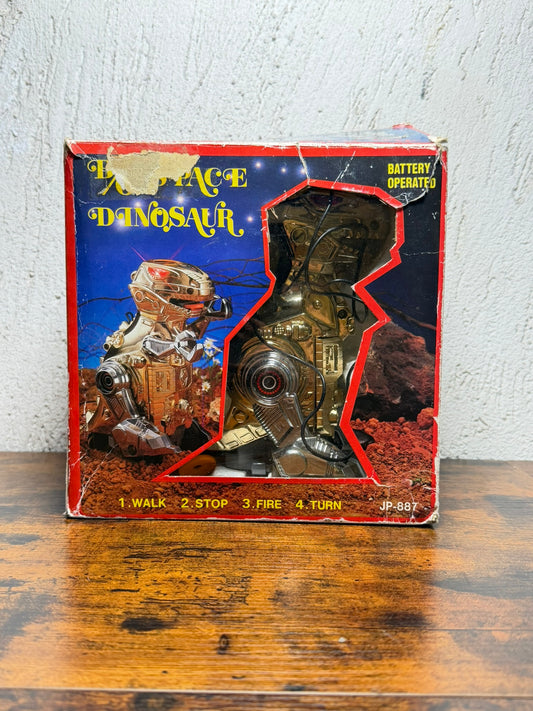 Dinosauro spaziale B/O anni 80 a batteria 7" JP-887 in scatola non funzionante