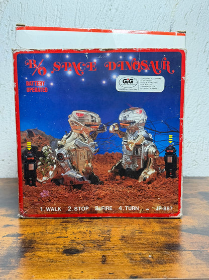 Dinosauro spaziale B/O anni 80 a batteria 7" JP-887 in scatola non funzionante